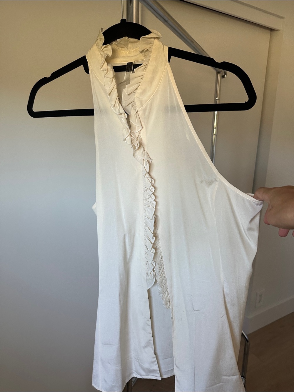 YaYa Aflalo Ivory Ruffle Silk Halter Top